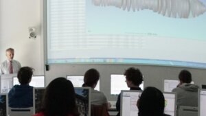 Prof. H.Gross holds the seminar Optical System Design in the Computer Pool