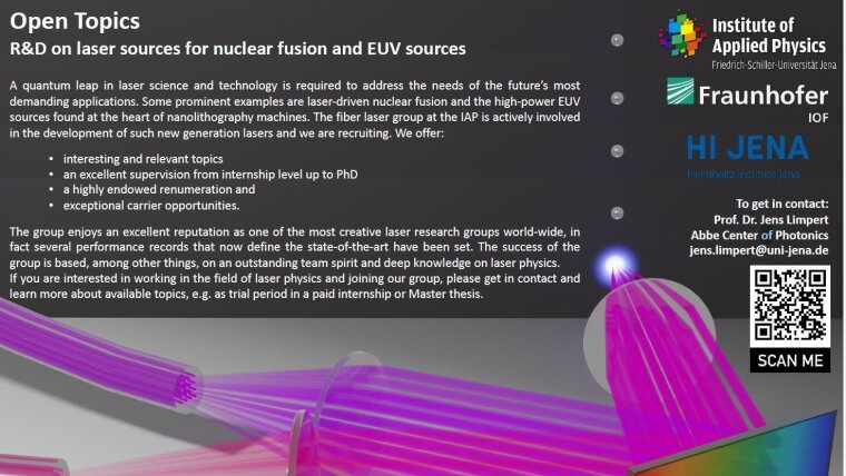 Research offers for students in the field of laser and EUV sources